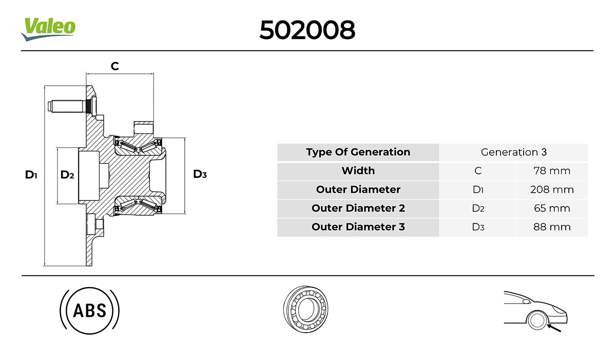 VALEO 502008 Hjullagerssats