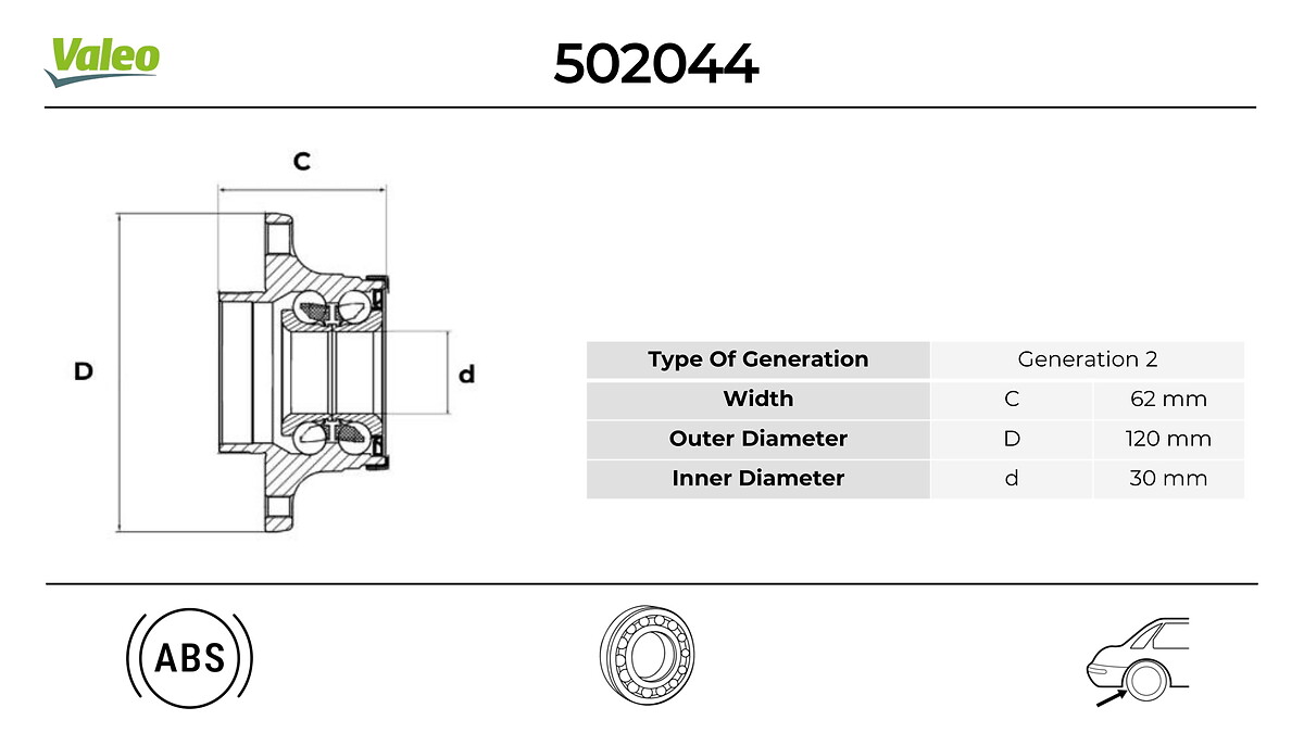 VALEO 502044 Hjullagerssats