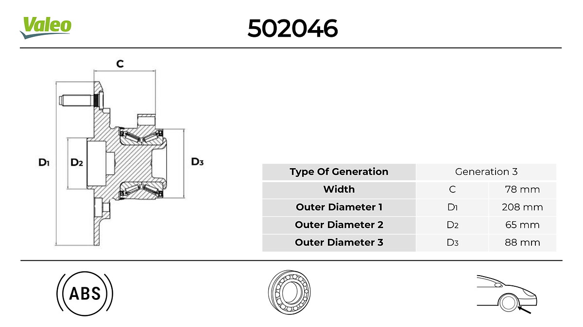 VALEO 502046 Hjullagerssats