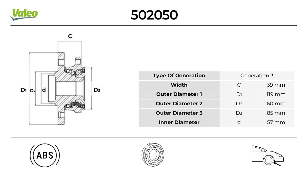 VALEO 502050 Hjullagerssats