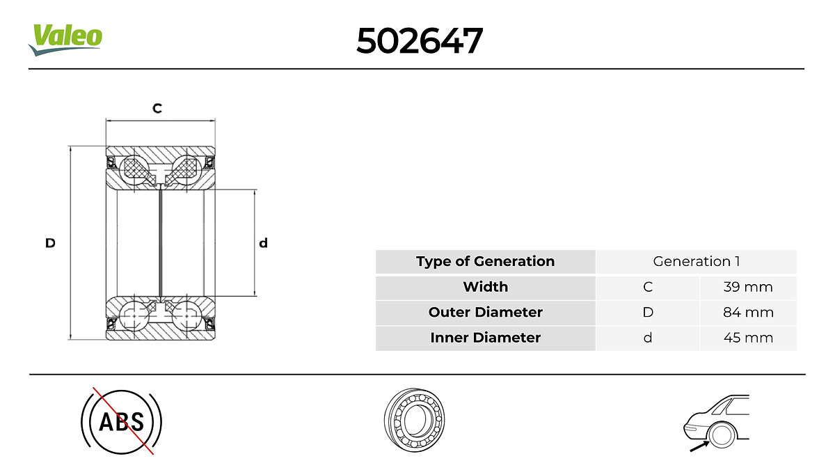 VALEO 502647 Hjullagerssats