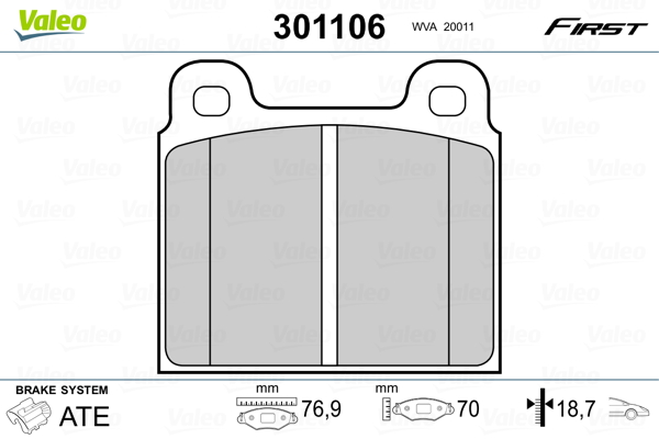 VALEO 301106 Kit pastiglie freno, Freno a disco