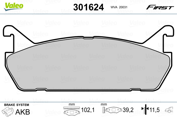 VALEO 301624 Kit pastiglie freno, Freno a disco