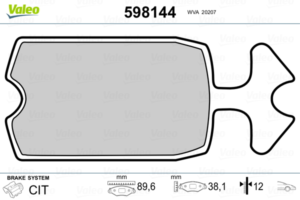 VALEO 598144 Kit pastiglie freno, Freno a disco