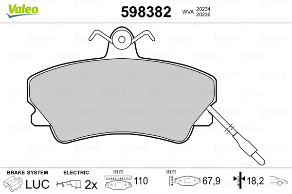 VALEO 598382 Kit pastiglie freno, Freno a disco