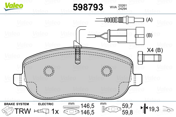 VALEO 598793 Kit pastiglie freno, Freno a disco