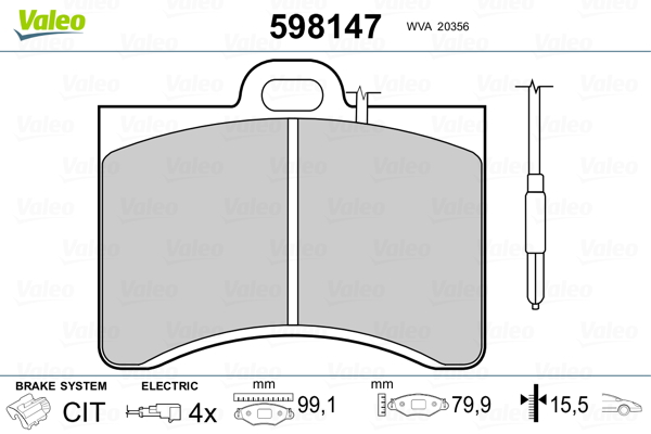 VALEO 598147 Kit pastiglie freno, Freno a disco