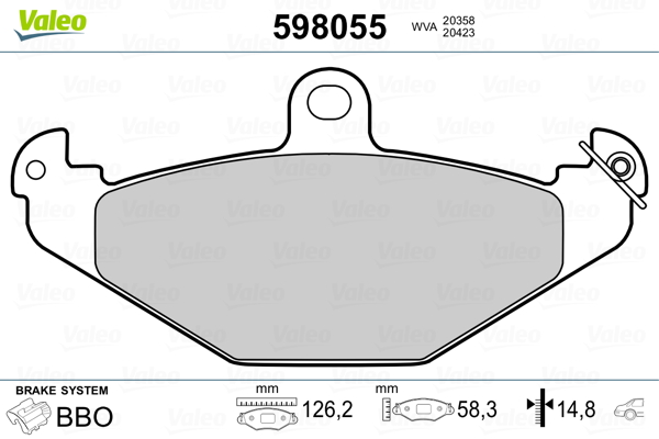 VALEO 598055 Kit pastiglie freno, Freno a disco