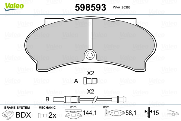 VALEO 598593 Kit pastiglie freno, Freno a disco