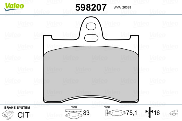 VALEO 598207 Kit pastiglie freno, Freno a disco