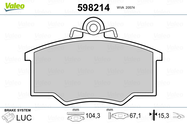 VALEO 598214 Kit pastiglie freno, Freno a disco