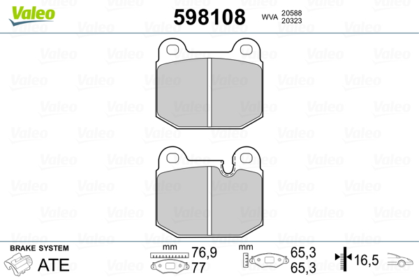 VALEO 598108 Kit pastiglie freno, Freno a disco