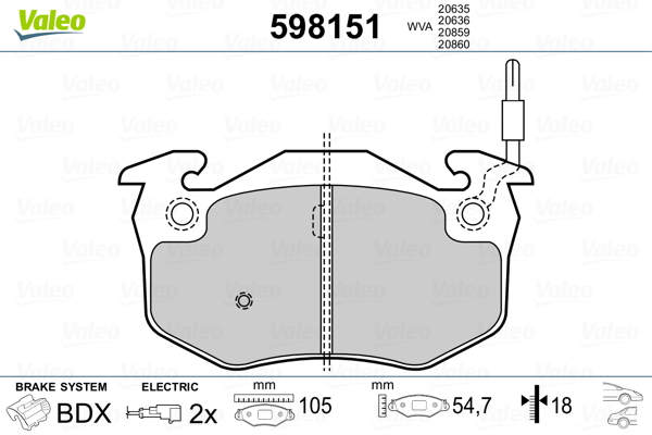 VALEO 598151 Kit pastiglie freno, Freno a disco