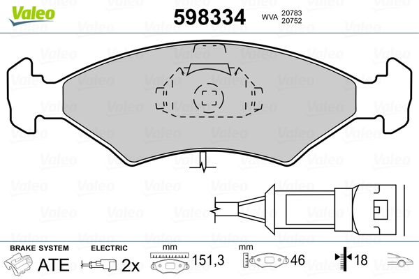 VALEO 598334 Kit pastiglie freno, Freno a disco