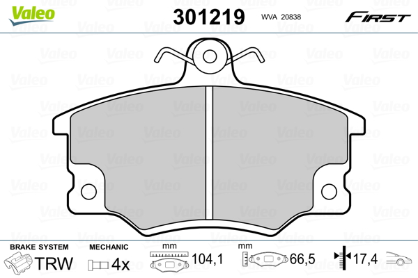 VALEO 301219 Kit pastiglie freno, Freno a disco