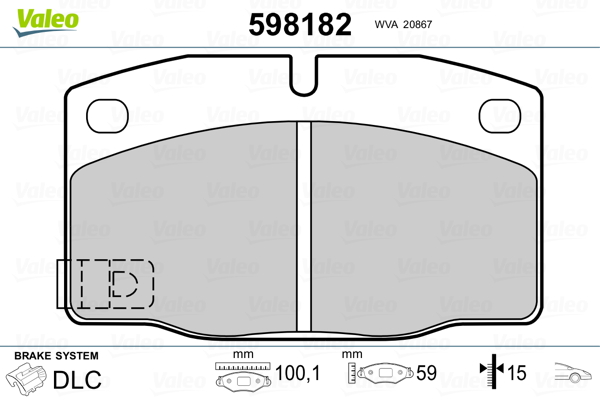 VALEO 598182 Kit pastiglie freno, Freno a disco