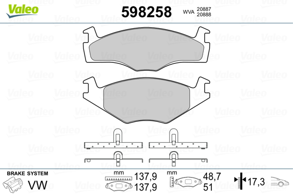 VALEO 598258 Kit pastiglie freno, Freno a disco