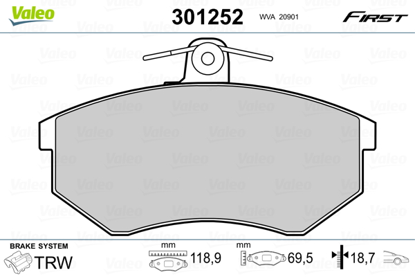 VALEO 301252 Kit pastiglie freno, Freno a disco