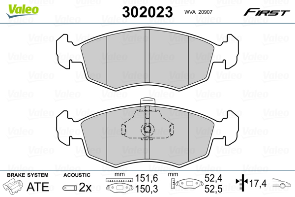 VALEO 302023 Kit pastiglie freno, Freno a disco