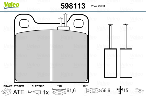 VALEO 598113 Kit pastiglie freno, Freno a disco