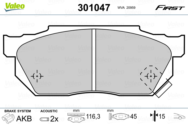 VALEO 301047 Kit pastiglie freno, Freno a disco