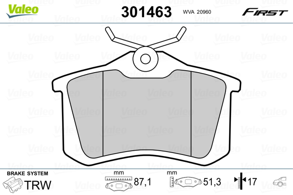 VALEO 301463 Kit pastiglie freno, Freno a disco