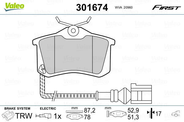 VALEO 301674 Kit pastiglie freno, Freno a disco