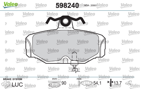 VALEO 598240 Kit pastiglie freno, Freno a disco