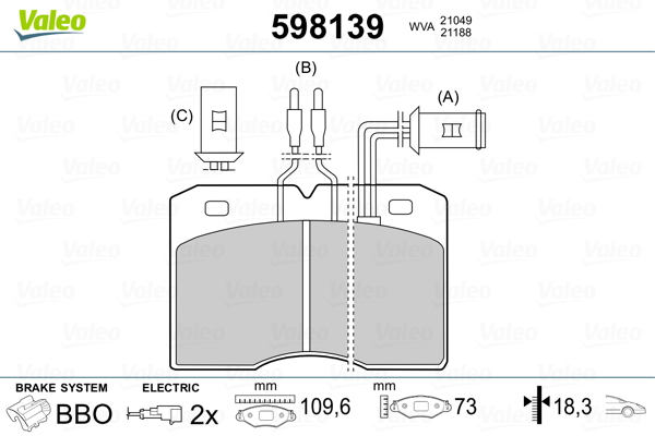 VALEO 598139 Kit pastiglie freno, Freno a disco