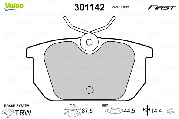 VALEO 301142 Kit pastiglie freno, Freno a disco