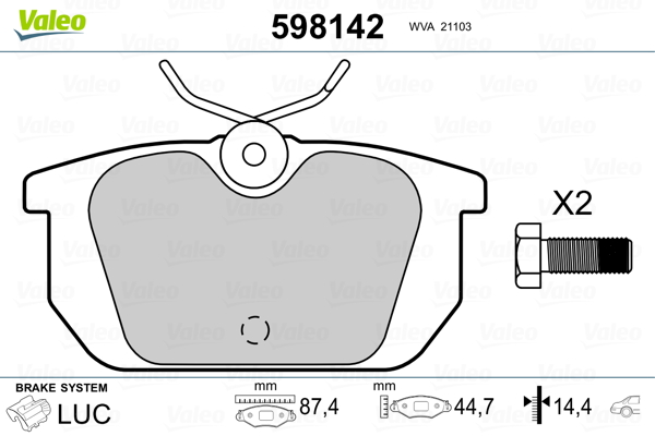 VALEO 598142 Kit pastiglie freno, Freno a disco