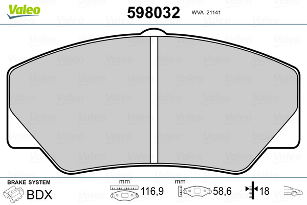 VALEO 598032 Kit pastiglie freno, Freno a disco