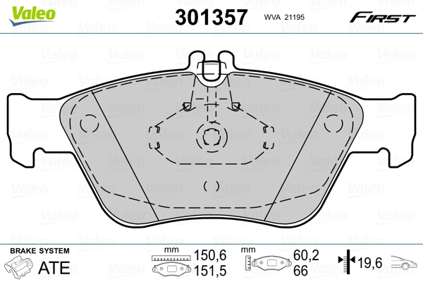 VALEO 301357 Kit pastiglie freno, Freno a disco