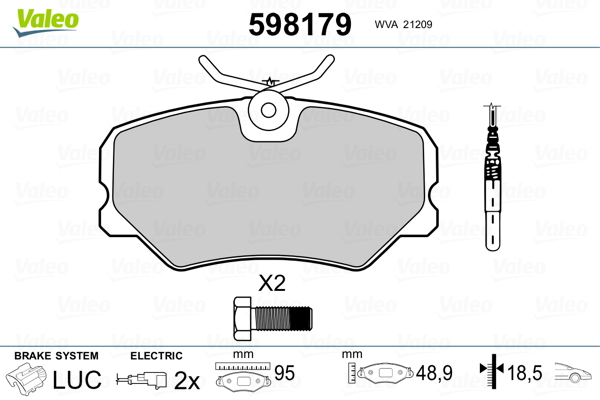 VALEO 598179 Kit pastiglie freno, Freno a disco