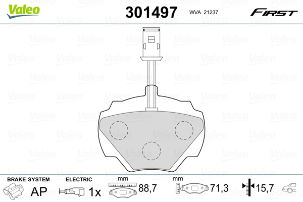 VALEO 301497 Kit pastiglie freno, Freno a disco