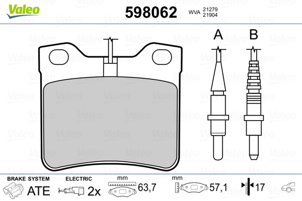 VALEO 598062 Kit pastiglie freno, Freno a disco