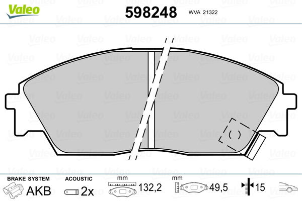 VALEO 598248 Kit pastiglie freno, Freno a disco