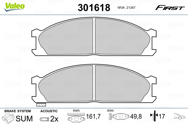 VALEO 301618 Kit pastiglie freno, Freno a disco