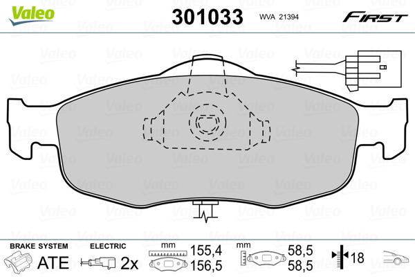 VALEO 301033 Kit pastiglie freno, Freno a disco