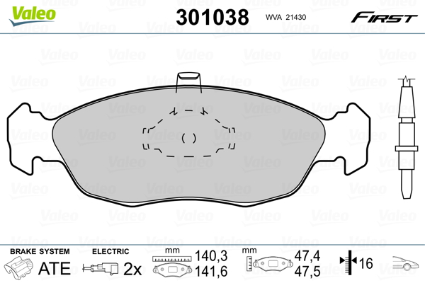 VALEO 301038 Kit pastiglie freno, Freno a disco