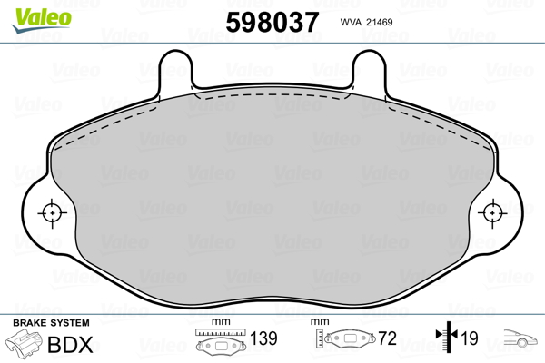 VALEO 598037 Kit pastiglie freno, Freno a disco