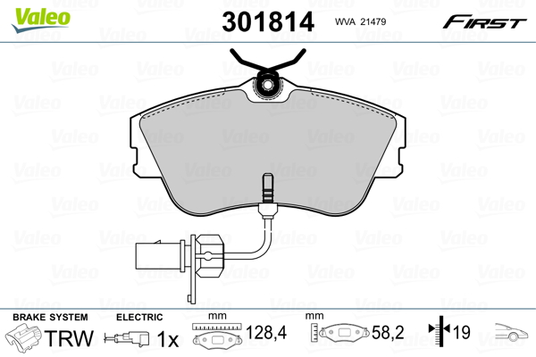 VALEO 301814 Kit pastiglie freno, Freno a disco