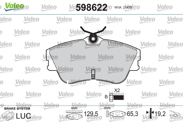 VALEO 598622 Kit pastiglie freno, Freno a disco