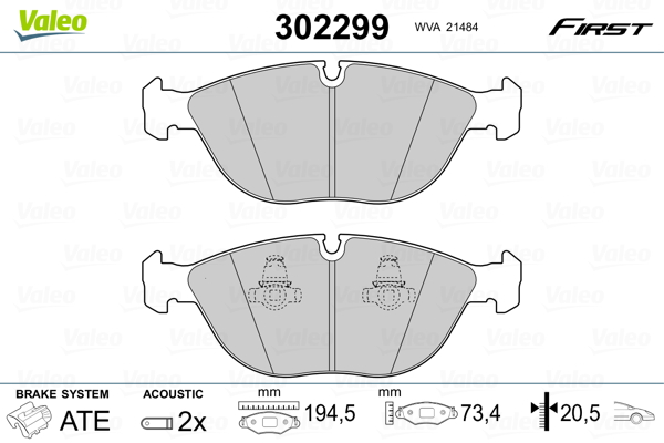 VALEO 302299 Kit pastiglie freno, Freno a disco