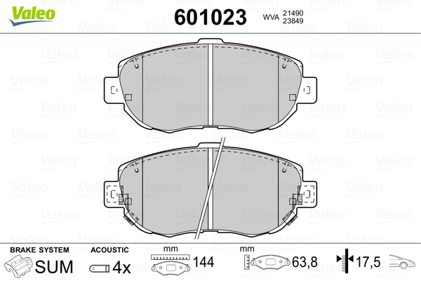 VALEO 601023 Kit pastiglie freno, Freno a disco