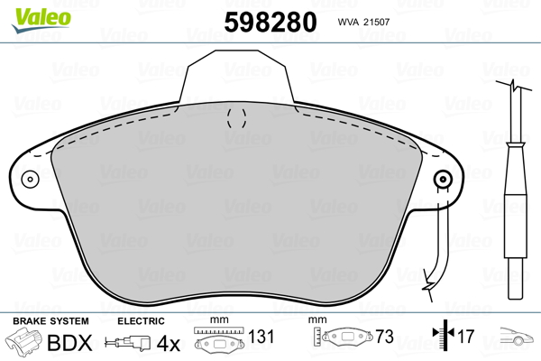 VALEO 598280 Kit pastiglie freno, Freno a disco