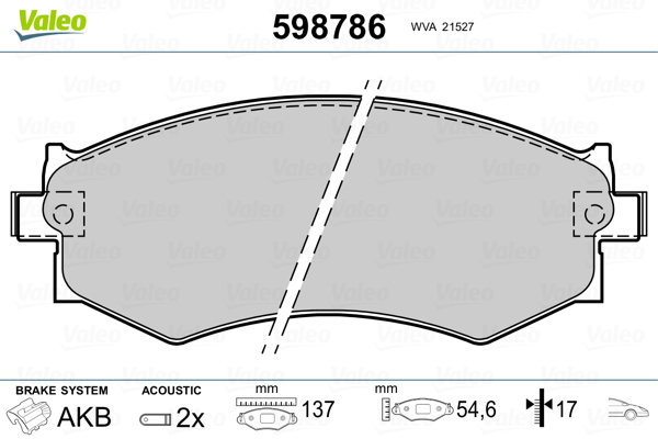 VALEO 598786 Kit pastiglie freno, Freno a disco