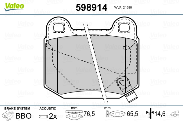 VALEO 598914 Kit pastiglie freno, Freno a disco