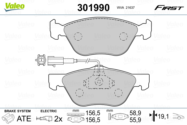 VALEO 301990 Kit pastiglie freno, Freno a disco