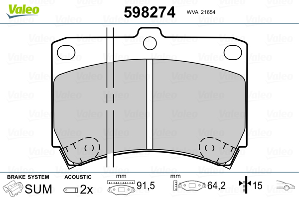 VALEO 598274 Kit pastiglie freno, Freno a disco